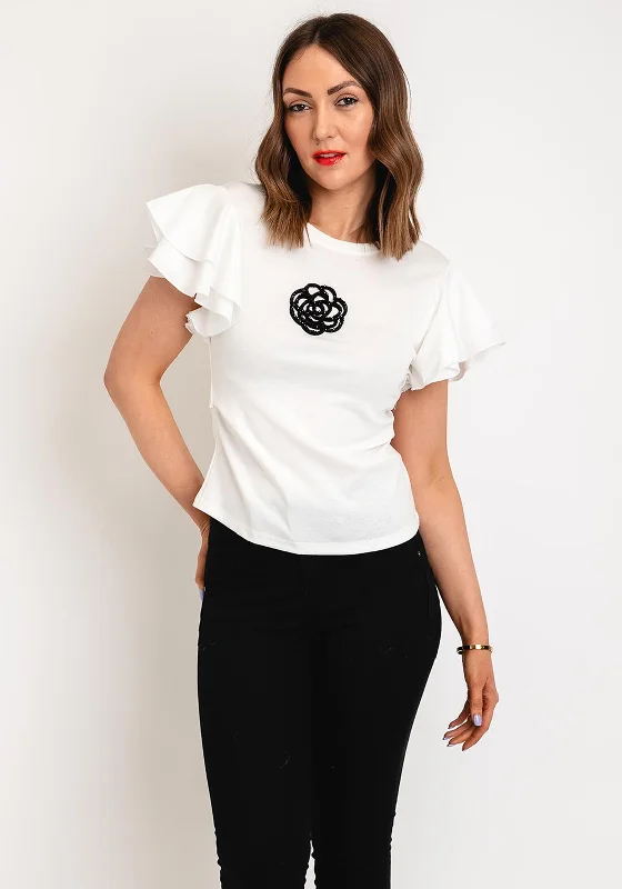Amazing Value Serafina Collection Beaded Flower Layered Sleeve Top, White