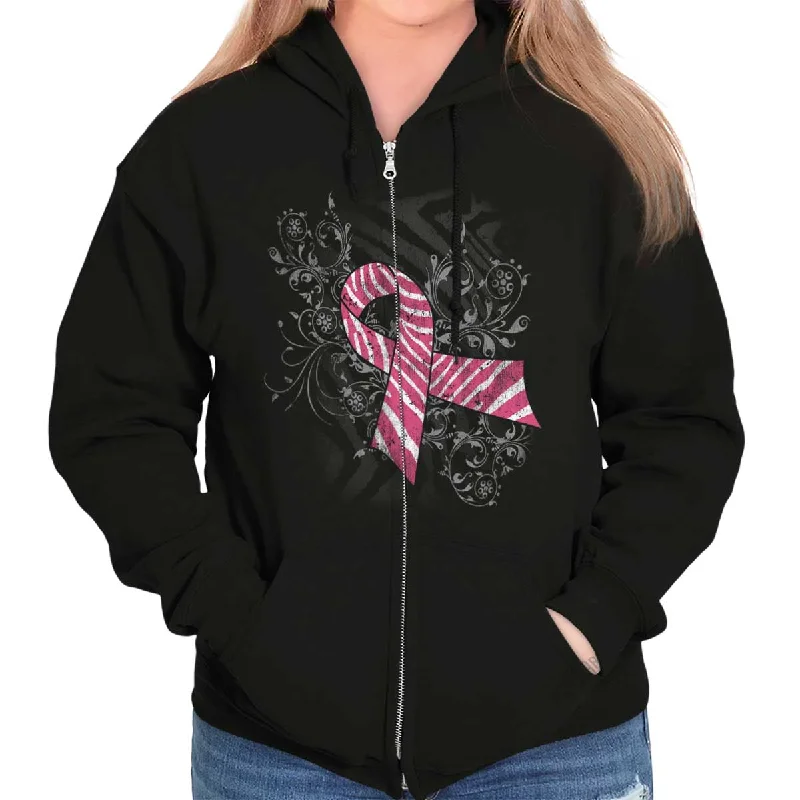 Pink And White Ribbon Zip Hoodie