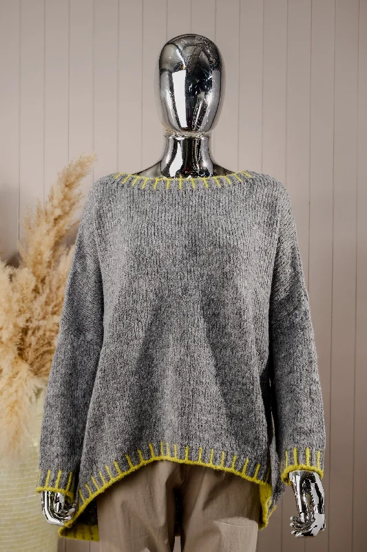 Clearance Sale Oversized Stitch Jumper Grey/Yellow