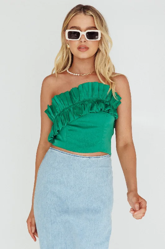 One-DAY Sale La Belle Frill Neckline Crop Top Green