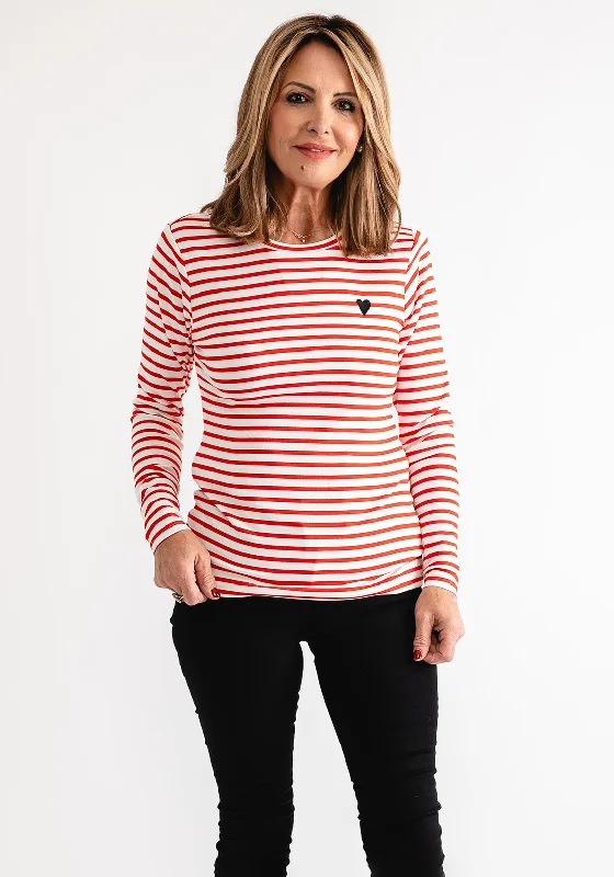 Inventory Reduction Kaffe Heart Embroidered Striped Top, Red
