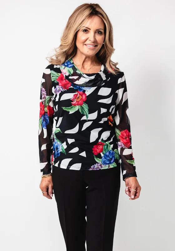 Deal of the Week Avalon Abstract Floral Print Top, Black Multi
