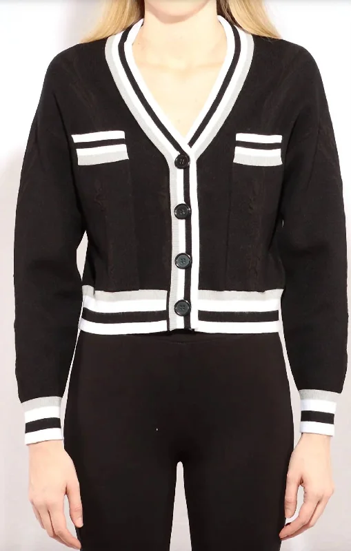 Special Price Varsity Cropped Cardigan In Black Combo