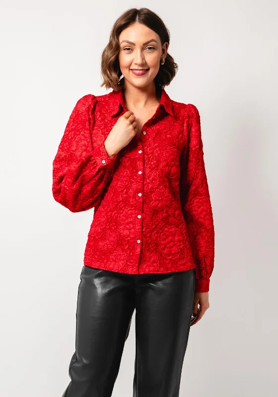 Stock Clearance Esqualo Jacquard Floral Fitted Blouse, Red