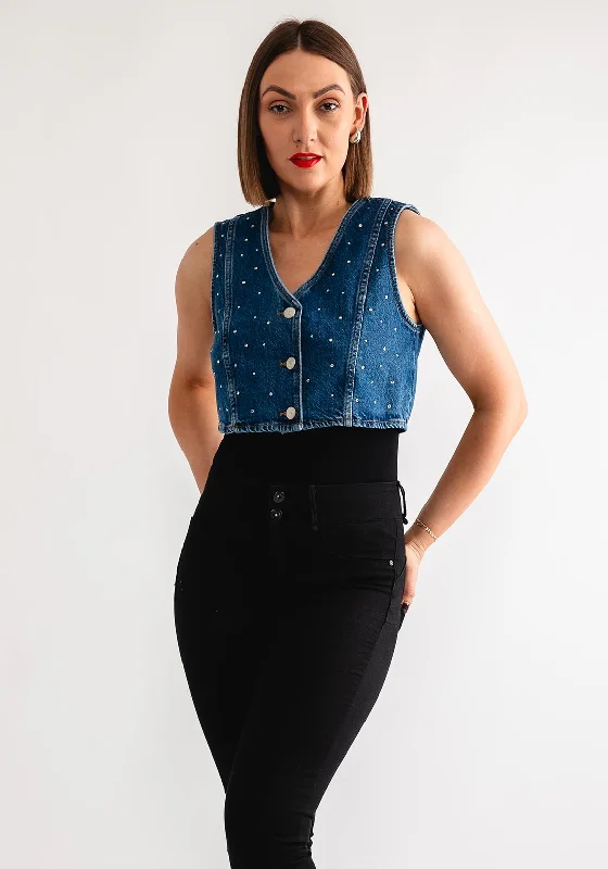 Blowout Sale Tiffosi Amber Embellished Denim Waistcoat, Blue