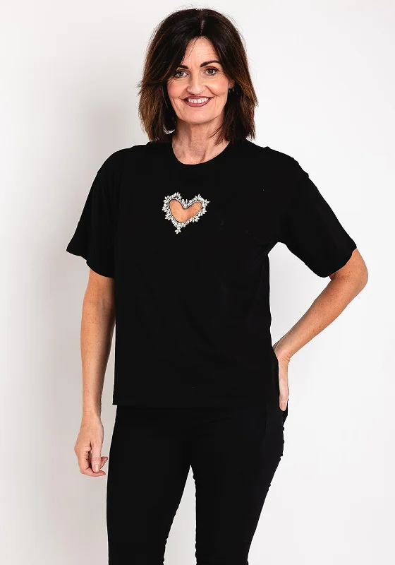 Exclusive Offer Serafina Collection Diamante Cut Out Heart T-Shirt, Black