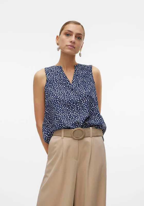 Hurry In Vero Moda Naja Polka Dot Top, Navy