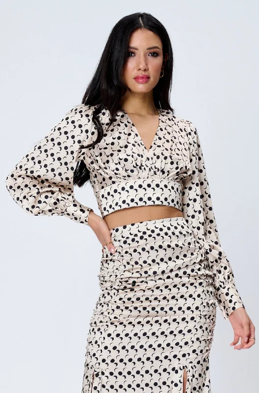 Bonus Savings Cream Moon Phase Print Crop Top