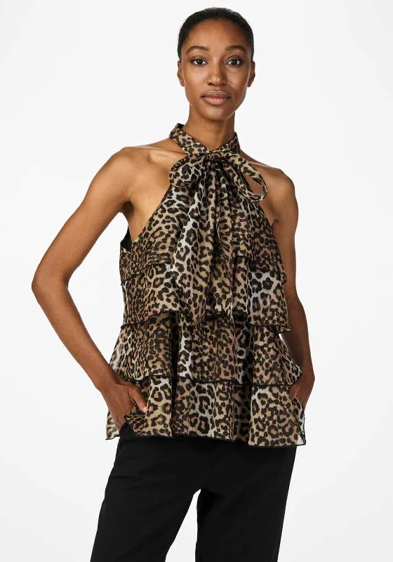 Unmissable Offer Y.A.S Eloise Halter Neck Tiered Blouse, Leopard