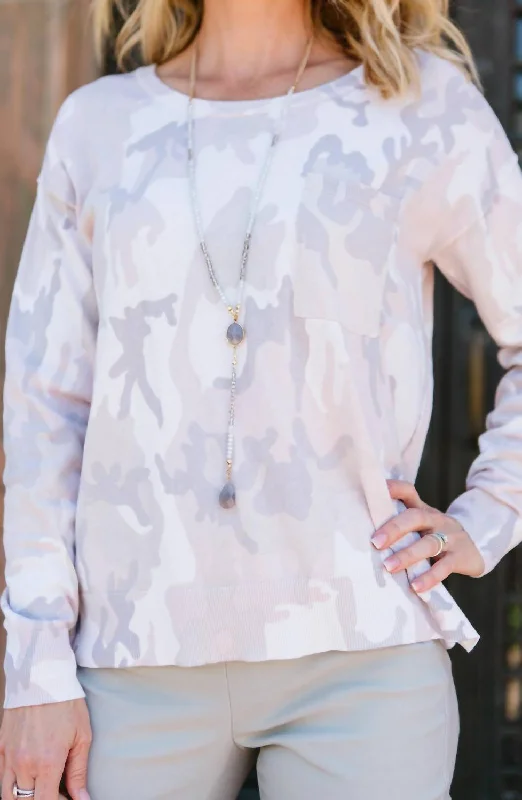 Hurry In Charming Camo Long-Sleeve Sweater In Blush