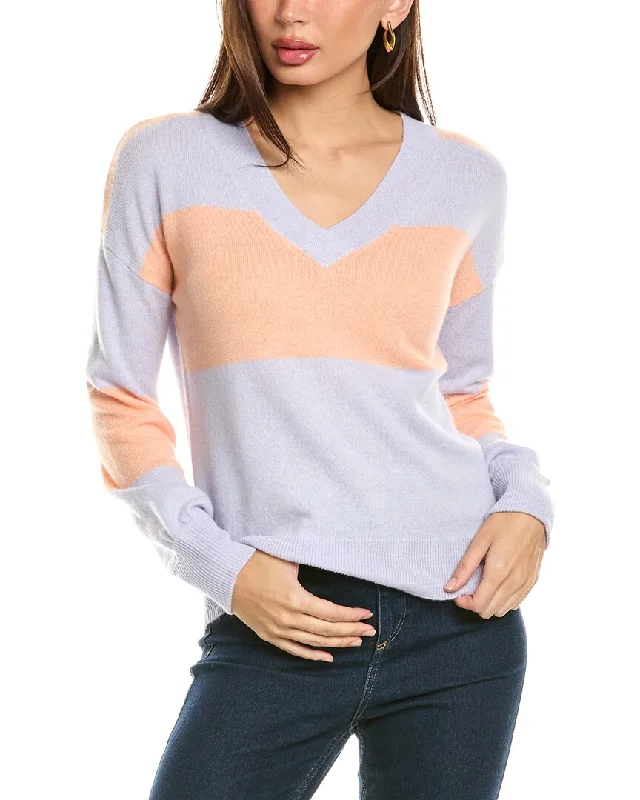 Cash Savings Forte Cashmere Gathered Sleeve V-Neck Cashmere Sweater