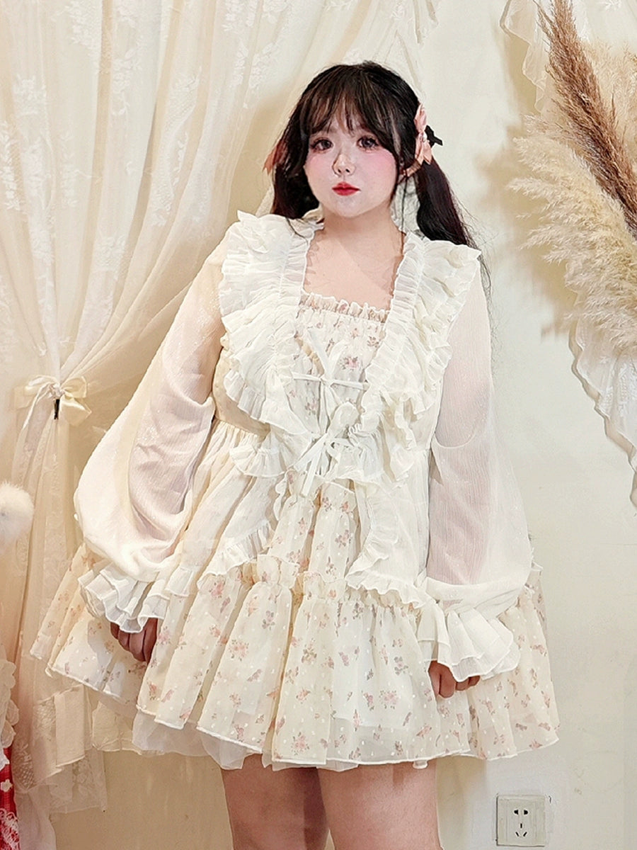 Rouroudream~Sweet Dream~Plus Size Lolita Cardigan Apricot Puff Sleeve