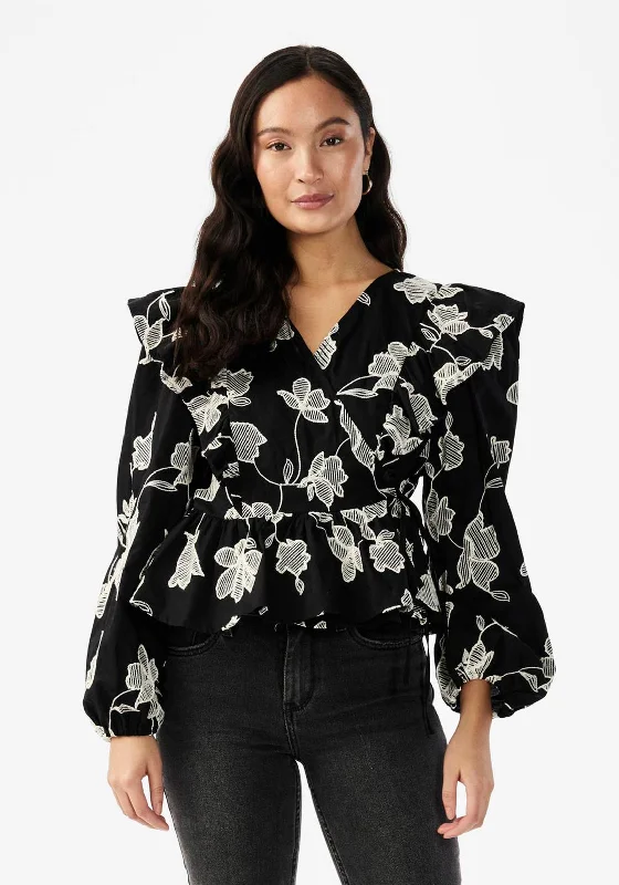 Weekend Offers That Shine Y.A.S Contour Frill Panel Wrap Top, Black