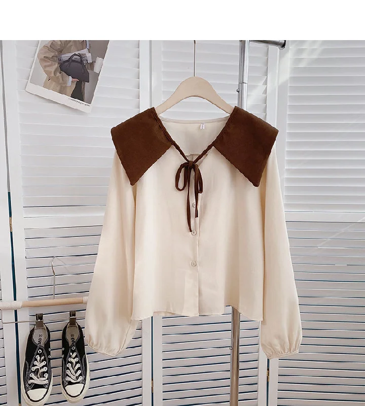 Final Markdown Niche design doll collar detachable long sleeve top  6354