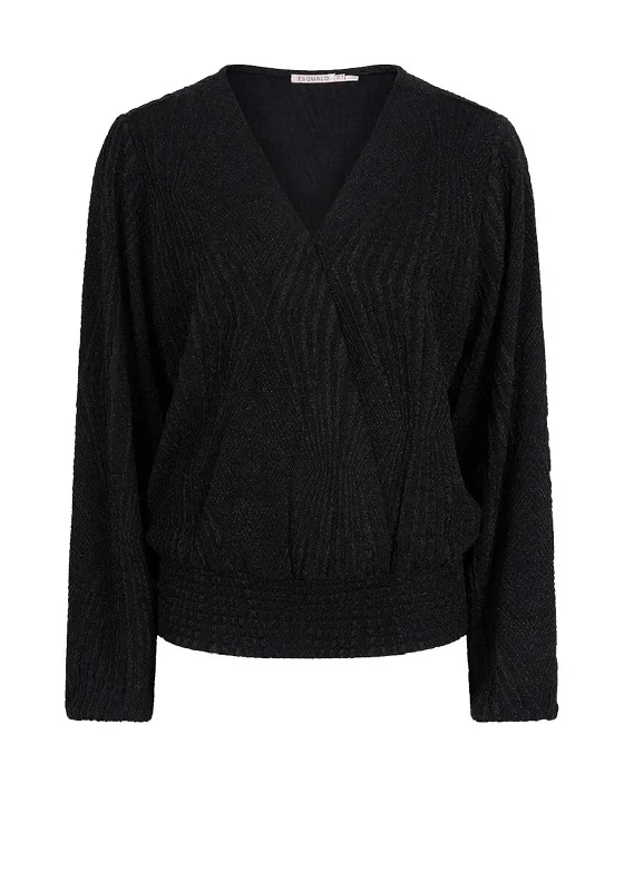 Weekend Deals That Thrill Esqualo Glitter Textured V Neck Top, Black
