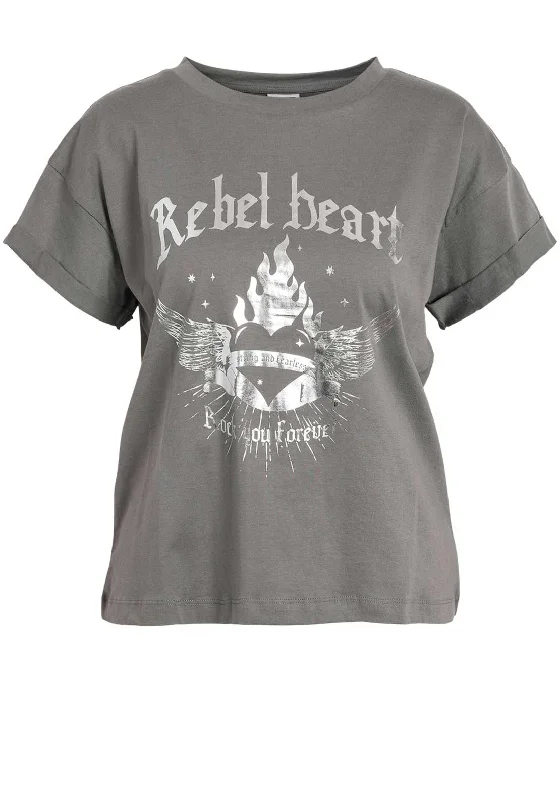 Online Exclusive Noisy May Gaby Rock Heart T Shirt, Grey