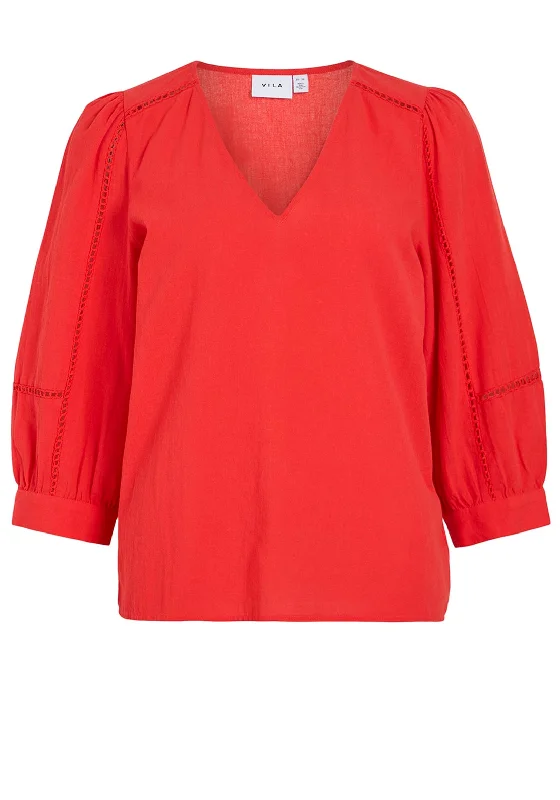 Weekend Deals That Dazzle Vila Renua V-Neck Cotton Top, Poppy Red