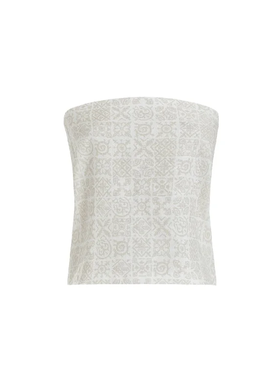 Weekend Specials to Delight Strapless Top in White with Beige Checkerboard