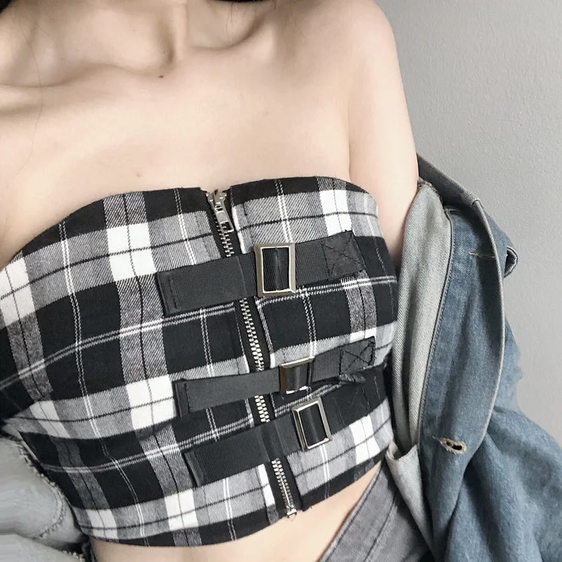 Best Bargains SUMMER CHECKED ZIPPER BRA JACKET BY22173