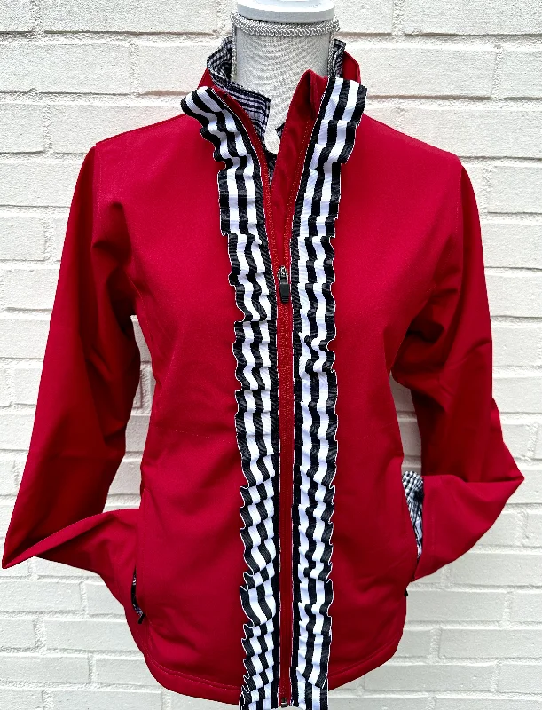 Savings Bonanza Sailor Soft Shell Jacket - Red w Black & White Stripe Ruffle Ribbon (SLR09)