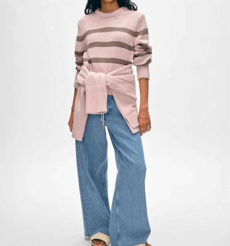 Deal Dash Organic Cotton Striped Sweater In Pink
