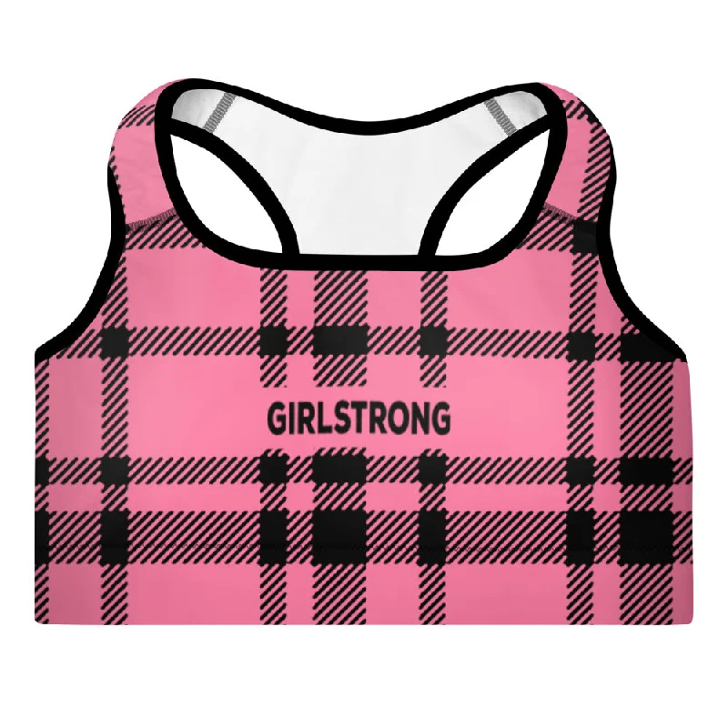 ELEVATED ESSENTIALS, THE PERFECT PADDED SPORTS BRA HOT PINK CHECKS