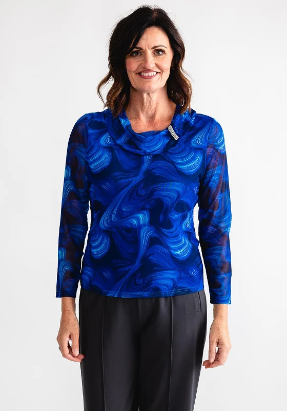 New Deals Via Veneto Cowl Neck Mesh Top, Cobalt Blue