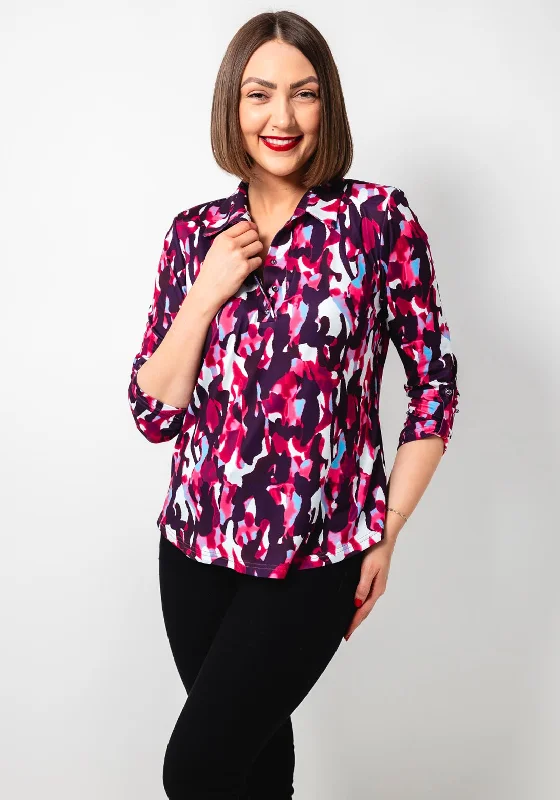 Deal Frenzy Leon Collection Abstract Print Jersey Blouse, Purple