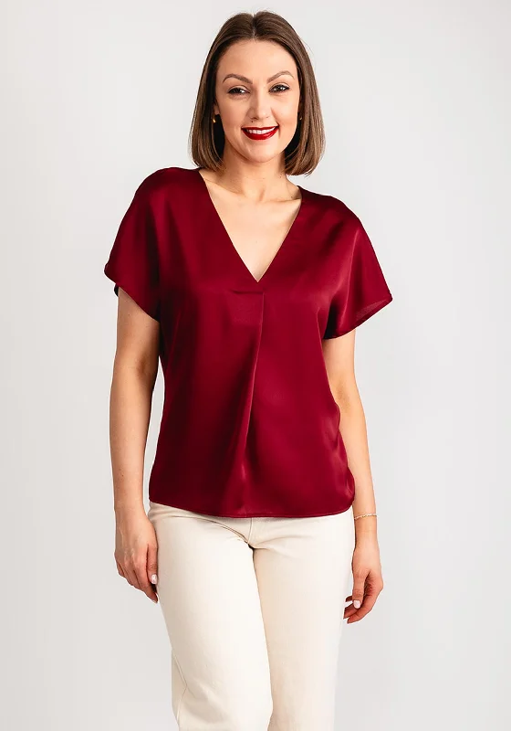 Midnight Madness Vila Ellette V-Neck Satin Top, Cabernet