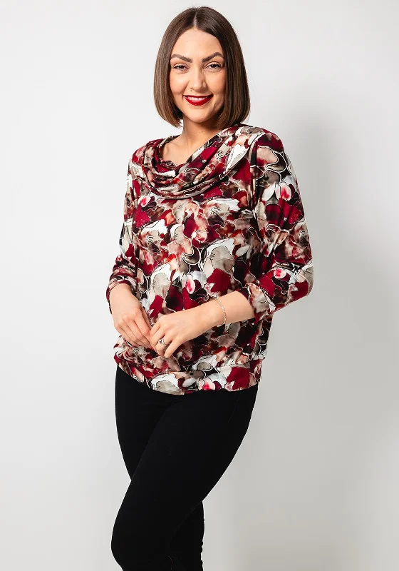 Deal Mania Leon Collection Abstract Cowl Neck Top, Wine Multi