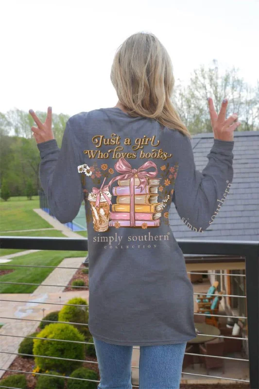 Savings Galore Simply Southern Long Sleeve Books T-Shirt for Women in Charcoal Heather | LS-BOOKS-CHARCOALHTHR Savings Galore Simply Southern Long Sleeve Books T-Shirt for Women in Charcoal Heather | LS-BOOKS-CHARCOALHTHR