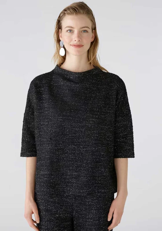 Weekend Deals That Dazzle Oui Shimmer Tweed Top, Black