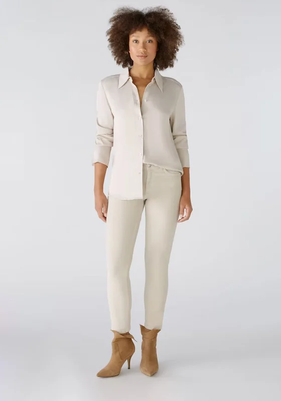 Exclusive Savings Oui Satin Button Up Shirt, Champagne