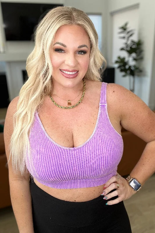 Act Now Mineral Washed Padded Cropped Tank in Bright Violet
