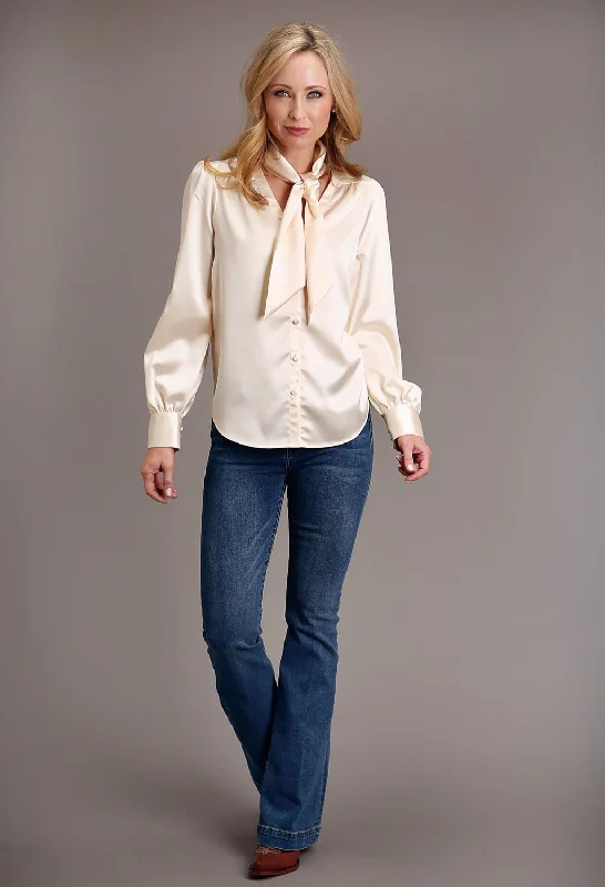 Price Smash Stetson Womens Satin Button Champagne Poly/Rayon L/S Blouse