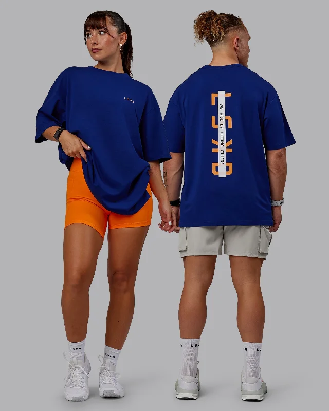 Unisex Strike Through FLXCotton Tee Oversize - Midnight Blue-Vibrant Orange