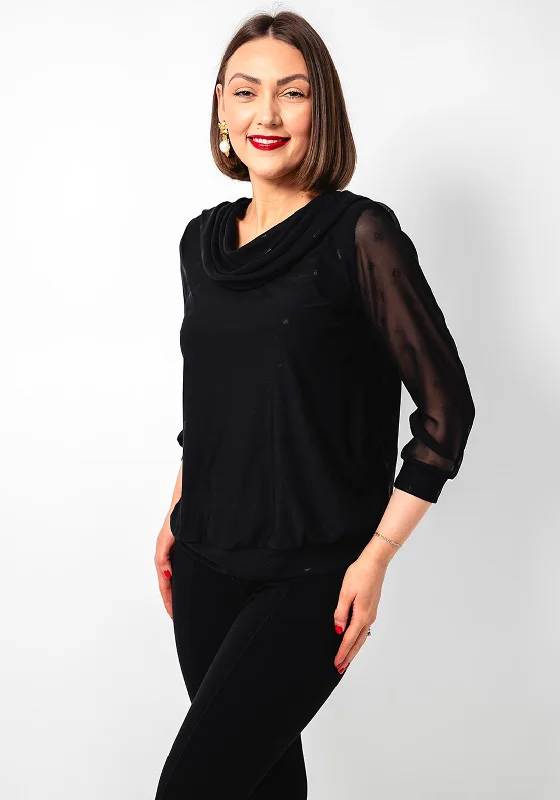 Weekend Savings Sensation Leon Collection Chiffon Cowl Neck Patterned Top, Black