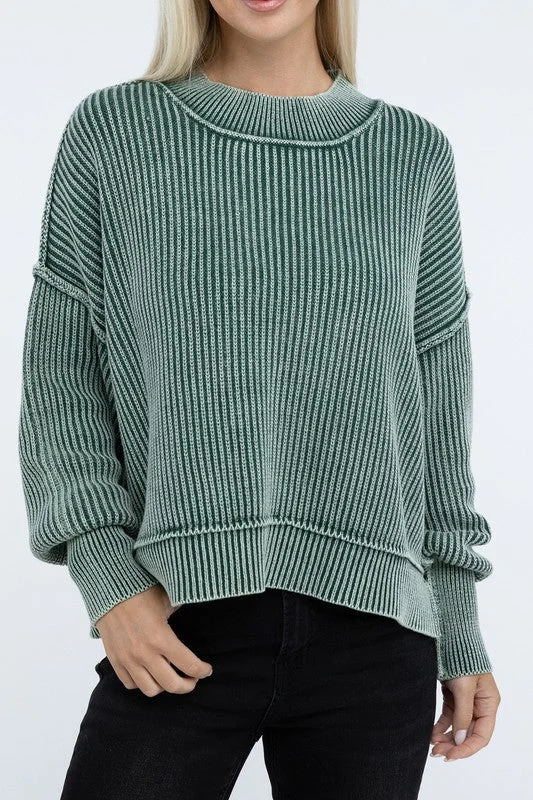 Weekend Savings Spree Washed Side Slit Oversized Cropped Sweater