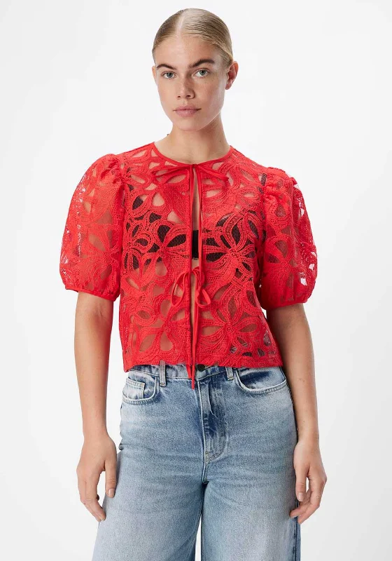 Savings Galore Object Rose Floral Crochet Cropped Blouse, Red