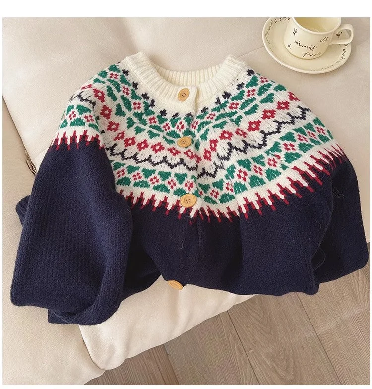 Exclusive Access Christmas wear long-sleeved sweater jacket for women jacquard cardigan top     S4817