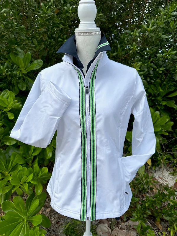 Inventory Reduction Sailor Soft Shell Jacket - White w/Navy, White & Lime Stripe Ribbon (SLR13)