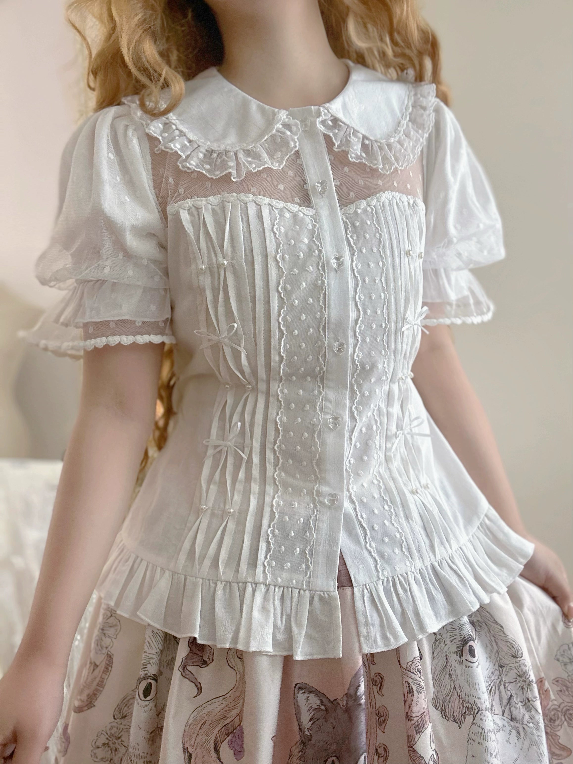 Magic Tea Party~Little Heart~Cotton Lolita Shirt Versatile Puffy Sleeve Blouse