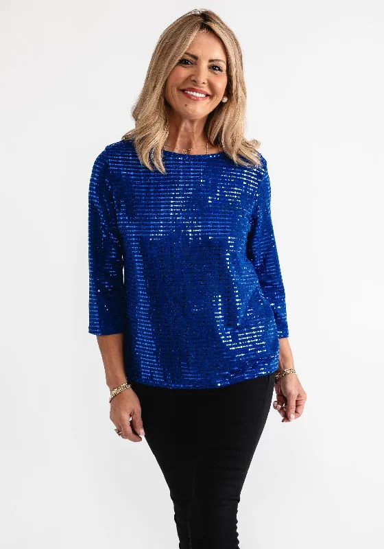 Hot Deal Leon Collection Glitter Cropped Sleeve Top, Blue