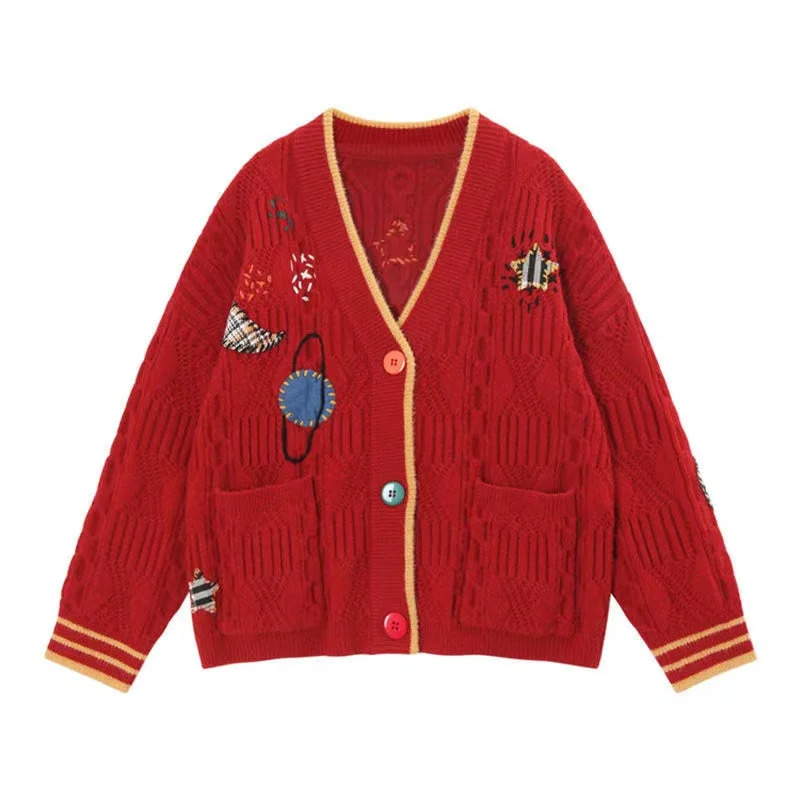 Price Reduction Loose, lazy, kiddie planet embroidered sweater  1439