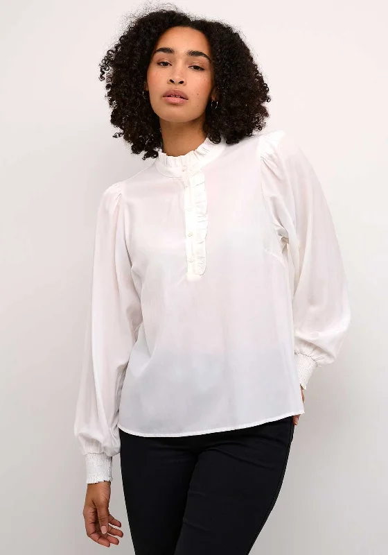 Weekend Specials to Love Kaffe Dorit Ruffle Neck Blouse, White