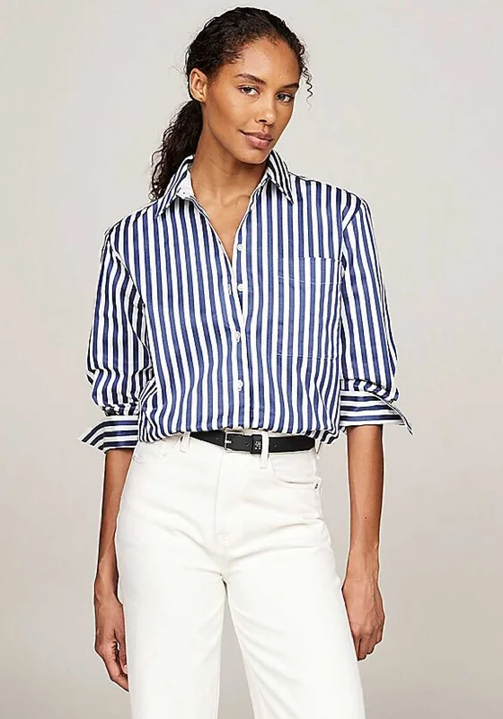 Instant Discount Tommy Hilfiger Womens Banker Stripe Oversized Shirt, Navy