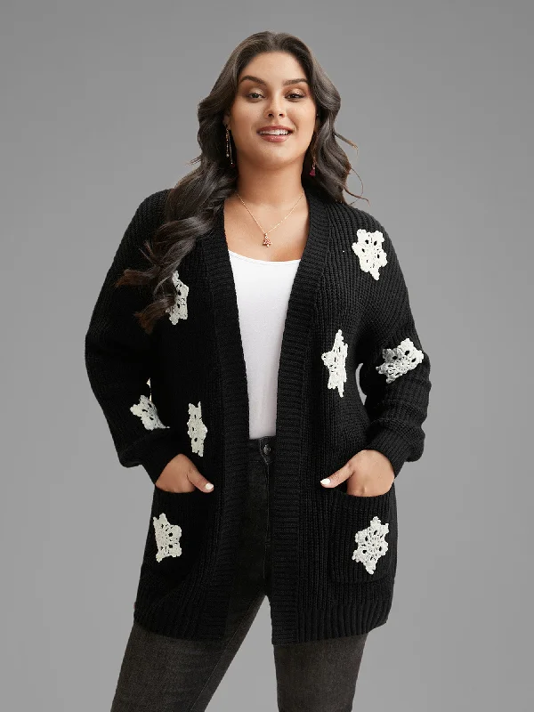 Snowflakes Embroidered  Open Cardigan