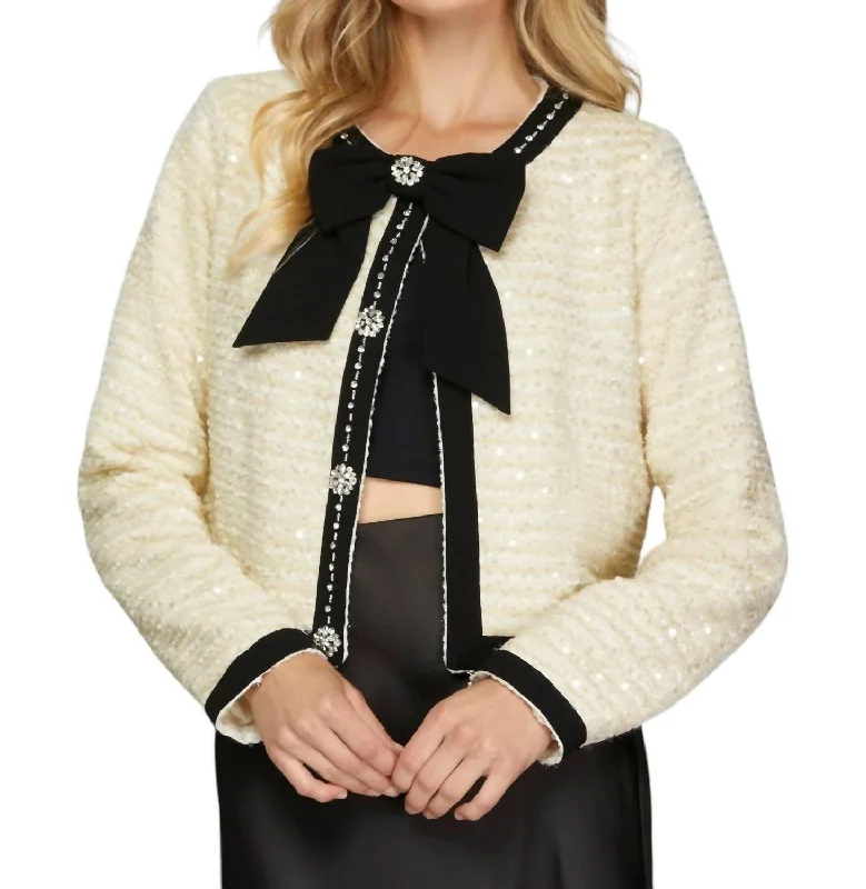 Super Sale Bow Jacket In Black/cream