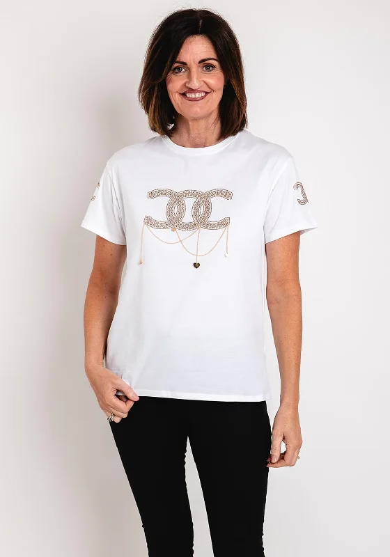 Markdown Sale Serafina Collection Rhinestone Chain Detail T-Shirt, White