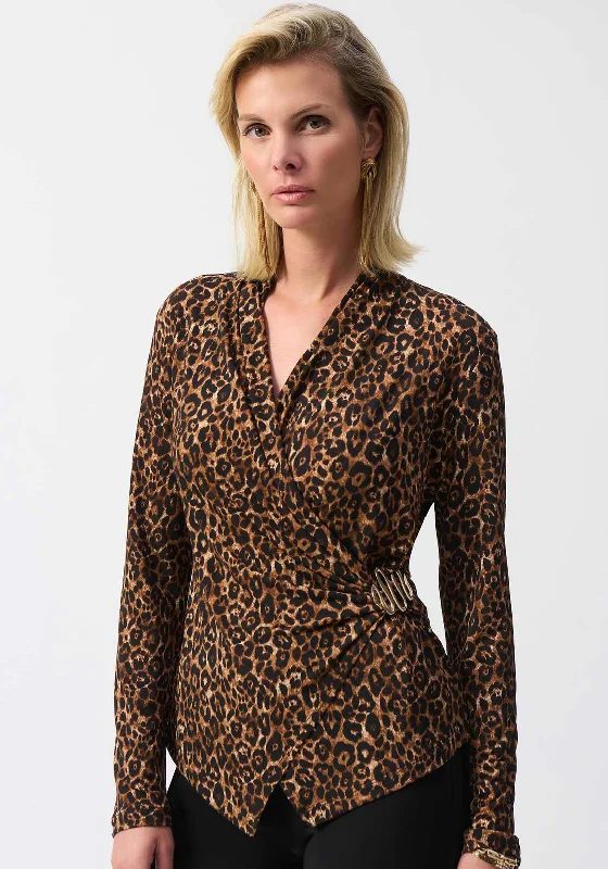 Online Exclusive Joseph Ribkoff Leopard Print Wrap Top, Brown